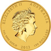 100 Dollars - Elizabeth II 4th Portrait - Year of the Snake - Gold Bullion Coin obverse image