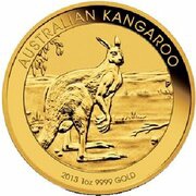 100 Dollars - Elizabeth II 4th Portrait - Kangaroo - Gold Bullion Coin, Australia, 2013 reverse image