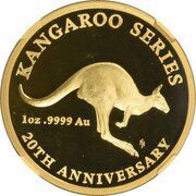 100 Dollars - Elizabeth II 4th Portrait - Kangaroo - Gold Bullion Coin, Australia, 2013 reverse image