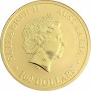 100 Dollars - Elizabeth II 4th Portrait - Australian Kangaroo - Gold Bullion Coin obverse image