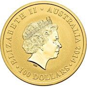 100 Dollars - Elizabeth II 4th Portrait - Australian Kangaroo 25th Anniversary Gold obverse image