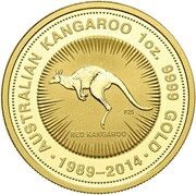 100 Dollars - Elizabeth II 4th Portrait - Australian Kangaroo 25th Anniversary Gold, Australia, 2014 reverse image