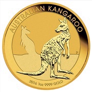 100 Dollars - Elizabeth II 4th Portrait - Kangaroo - Gold Bullion Coin, Australia, 2016 reverse image