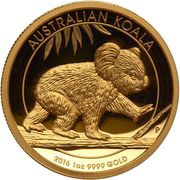 100 Dollars - Elizabeth II 4th Portrait - Koala - Gold Bullion Coin, Australia, 2016 reverse image