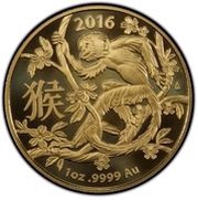 100 Dollars - Elizabeth II 4th Portrait - Year of the Monkey - Gold Bullion Coin, Australia, 2016 reverse image