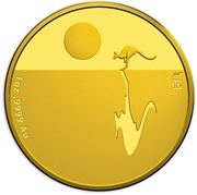 100 Dollars - Elizabeth II 4th Portrait - Kangaroo Sunset - Gold Bullion Coin, Australia, 2016-2019 reverse image