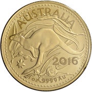 100 Dollars - Elizabeth II 4th Portrait - Kangaroo - Gold Bullion Coin, Australia, 2016-2019 reverse image
