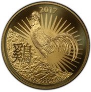 100 Dollars - Elizabeth II 4th Portrait - Year of the Rooster - Gold Bullion Coin, Australia, 2017 reverse image