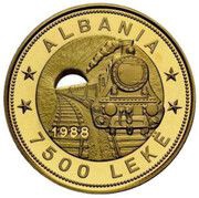 7500 Lekë Albanian Railroads, Albania, 1988 reverse image