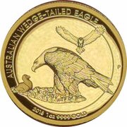 100 Dollars - Elizabeth II 4th Portrait - Wedge-tailed Eagle - High Relief Gold Proof, Australia, 2018 reverse image