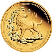 100 Dollars - Elizabeth II 4th Portrait - Year of the Dog - Gold Bullion Coin, Australia, 2018 reverse image