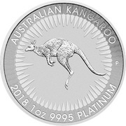 100 Dollars - Elizabeth II 4th Portrait - Kangaroo - Platinum Bullion Coin, Australia, 2018 reverse image
