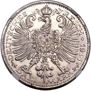 3 Mark Aluminium plated zinc pattern strike, Germany, 1915 reverse image
