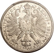 3 Mark Silver pattern strike, Germany, 1915 reverse image