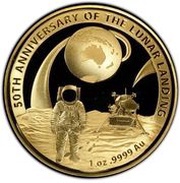 100 Dollars - Elizabeth II 4th Portrait - 50th Anniversary of Lunar Landing - Gold Proof, Australia, 2019 reverse image