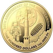 100 Dollars - Elizabeth II 4th Portrait - Moon Landing - Gold Bullion Coin, Australia, 2019 reverse image