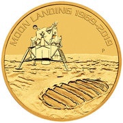 100 Dollars - Elizabeth II 6th Portrait - Moon Landings 1969-2019 - Gold Proof, Australia, 2019 reverse image