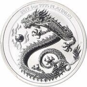 100 Dollars - Elizabeth II 6th Portrait - Dragon - Platinum Bullion Coin, Australia, 2019 reverse image