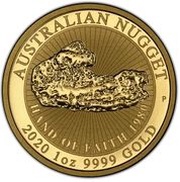 100 Dollars - Elizabeth II 6th Portrait - Hand of Faith Nugget, Australia, 2020 reverse image
