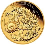 100 Dollars - Elizabeth II 6th Portrait - Dragon - Gold Proof Coin, Australia, 2020 reverse image