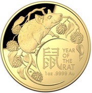 100 Dollars - Elizabeth II 6th Portrait - Year of the Rat; Domed - Gold Proof, Australia, 2020 reverse image