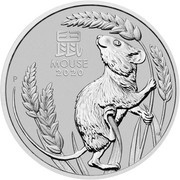 100 Dollars - Elizabeth II 6th Portrait - Year of the Mouse - Platinum Bullion Coin, Australia, 2020 reverse image