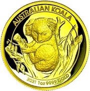 100 Dollars - Elizabeth II 6th Portrait - Koala - Gold Bullion Coin, Australia, 2021 reverse image