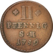 2 Pfennig - John Frederick Charles of Ostein, Germany, 1759 reverse image