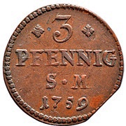 3 Pfennig - John Frederick Charles of Ostein, Germany, 1759-1761 reverse image