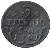 3 Pfennig - John Frederick Charles of Ostein, Germany, 1761 reverse image