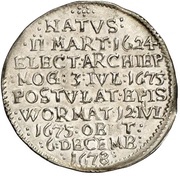 ⅛ Thaler "⅛ Sterbetaler" - Damian Hartard of the Leyen Death, Germany, 1678 reverse image