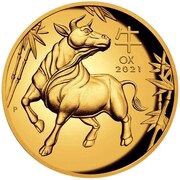 100 Dollars - Elizabeth II 6th Portrait - Year of the Ox - Gold Proof Coin, Australia, 2021 reverse image
