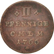 2 Pfennig - Emmerich Joseph of Breidbach-Bürresheim, Germany, 1766 reverse image