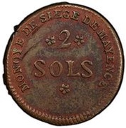 2 Sols - Frederick Charles Joseph Siege of Mainz reverse image
