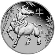 100 Dollars - Elizabeth II 6th Portrait - Year of the Ox - Platinum Bullion Coin, Australia, 2021 reverse image