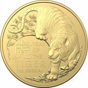 100 Dollars - Elizabeth II 6th Portrait - Year of the Tiger - Gold Bullion Coin, Australia, 2022 reverse image