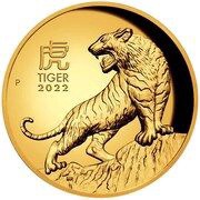 100 Dollars - Elizabeth II 6th Portrait - Year of the Tiger - Gold Proof, Australia, 2022 reverse image