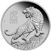 100 Dollars - Elizabeth II 6th Portrait - Year of the Tiger - Platinum Bullion Coin, Australia, 2022 reverse image