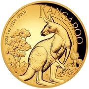 100 Dollars In the name of Elizabeth II; 6th Portrait - Kangaroo - Gold Proof, Australia, 2023 reverse image