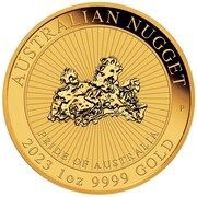 100 Dollars In the name of Elizabeth II; 6th Portrait - Pride of Australia Nugget - Gold Bullion, Australia, 2023 reverse image