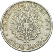 2 Marks - Frederick Francis II, Germany, 1876 reverse image
