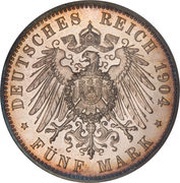 5 Mark - Frederick Francis IV Wedding, Germany, 1904 reverse image