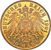 20 Mark - Frederick Francis IV Coming of Age, Germany, 1901 reverse image