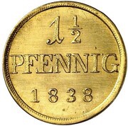 1½ Pfennig - George Gold Pattern, Germany, 1838 reverse image