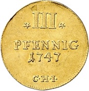 3 Pfennig - Adolphus Frederick II Gold pattern strike, Germany, 1747 reverse image