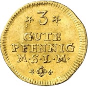 3 Gute Pfennig - Adolphus Frederick III Gold pattern strike, Germany, 1747 reverse image