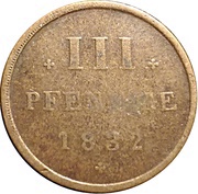3 Pfennige - George, Germany, 1832-1847 reverse image