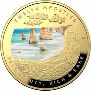 100 Dollars In the name of Elizabeth II; 6th Portrait - Twelve Apostles; Gold Domed, Australia, 2023 reverse image