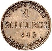 4 Schillinge - George Copper pattern strike, Germany, 1845 reverse image
