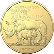 100 Dollars In the name of Elizabeth II; 6th Portrait - Southern White Rhinoceros - Gold Bullion, Australia, 2023 reverse image